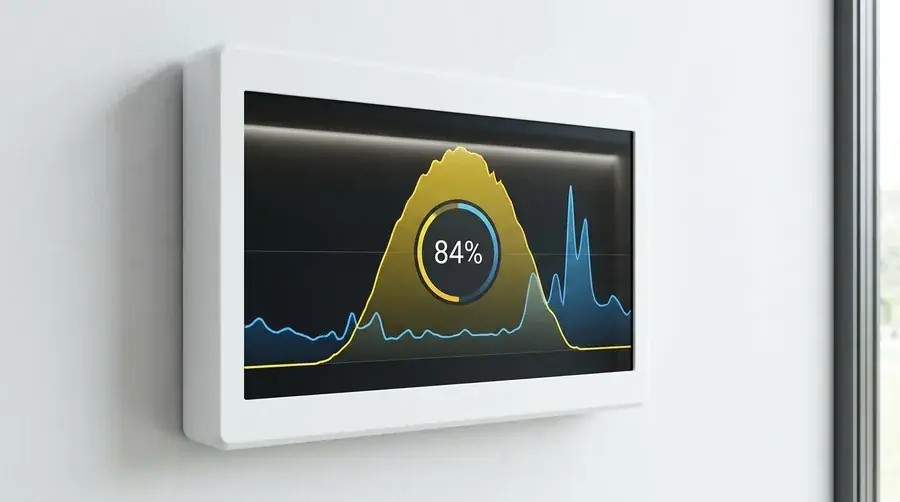 Tableau de monitoring d'une installation photovoltaïque affichant les courbes de production et de consommation