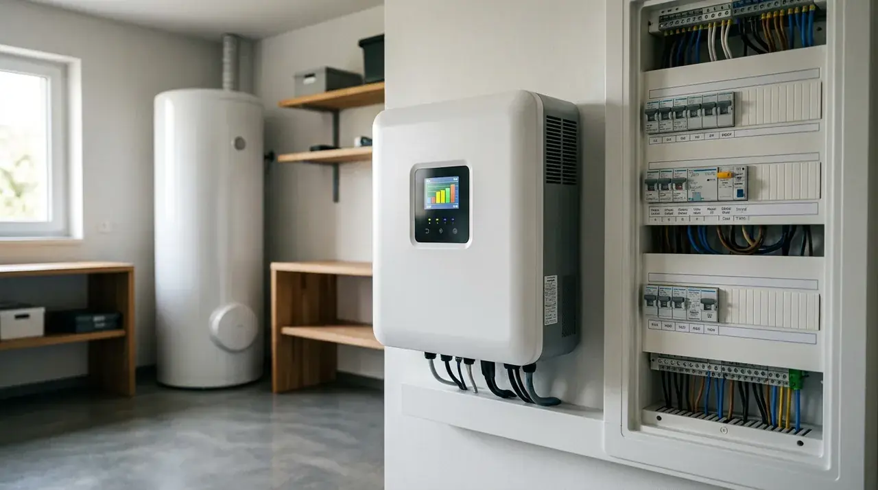 Onduleur photovoltaïque hybride et tableau électrique d'une maison alsacienne