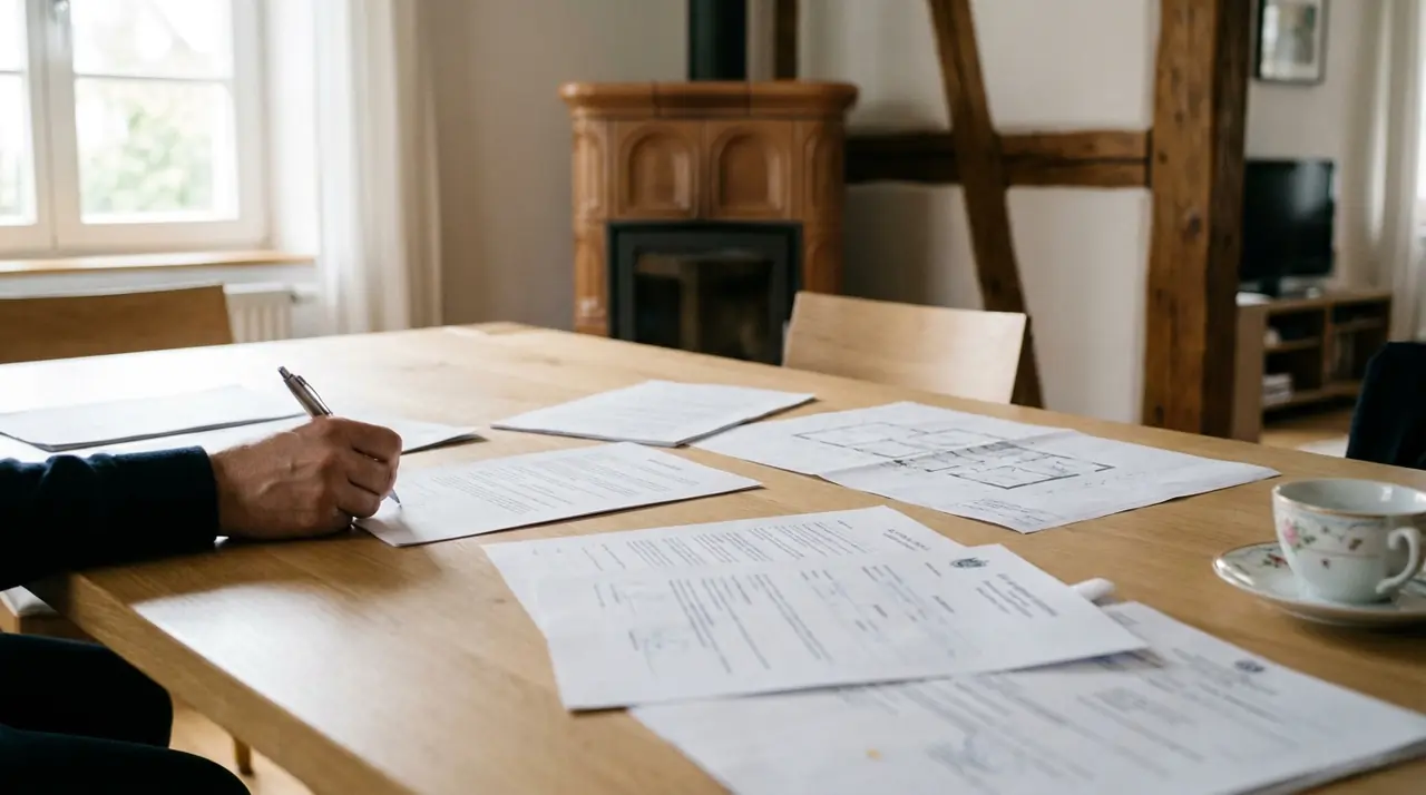 Signature d'un contrat photovoltaïque sur table en bois clair