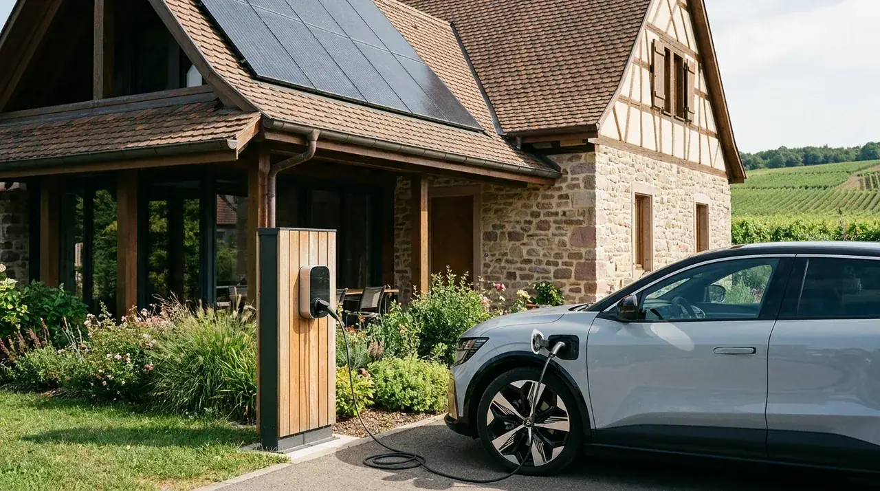 Borne de recharge IRVE couplée à une installation photovoltaïque à Burnhaupt-le-Bas