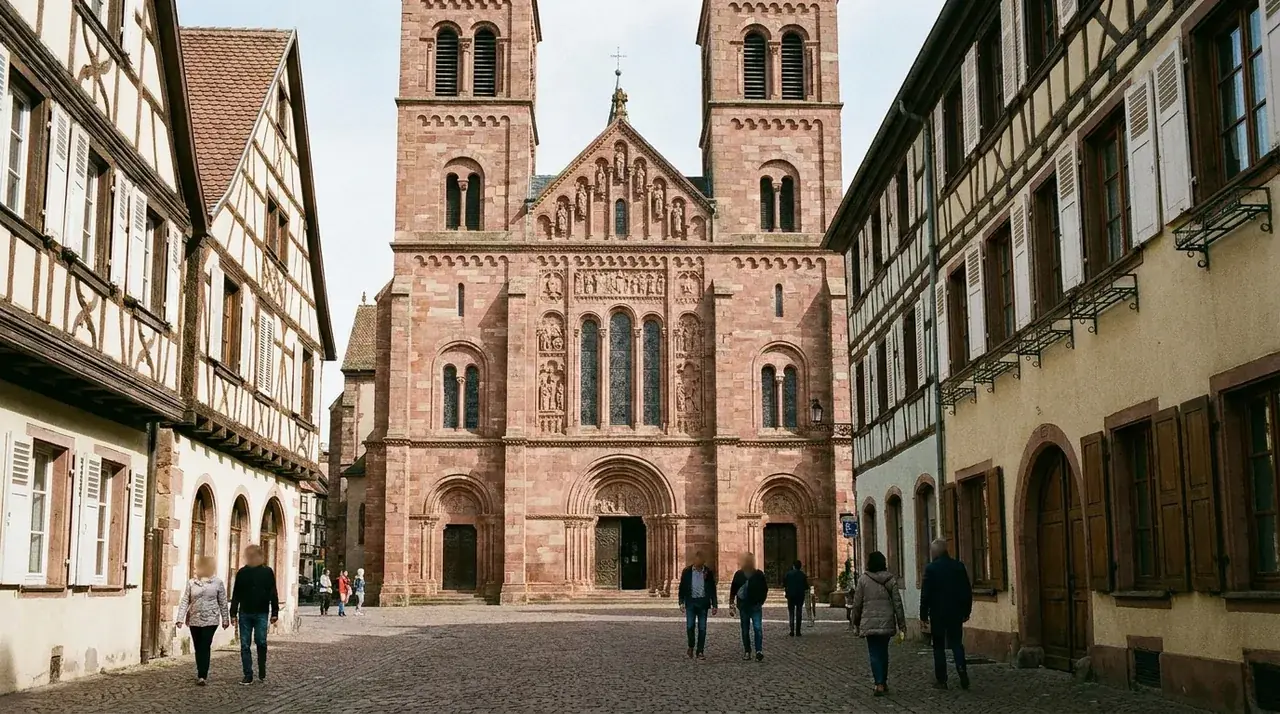 Église romane Saint-Léger au cœur du centre historique de Guebwiller