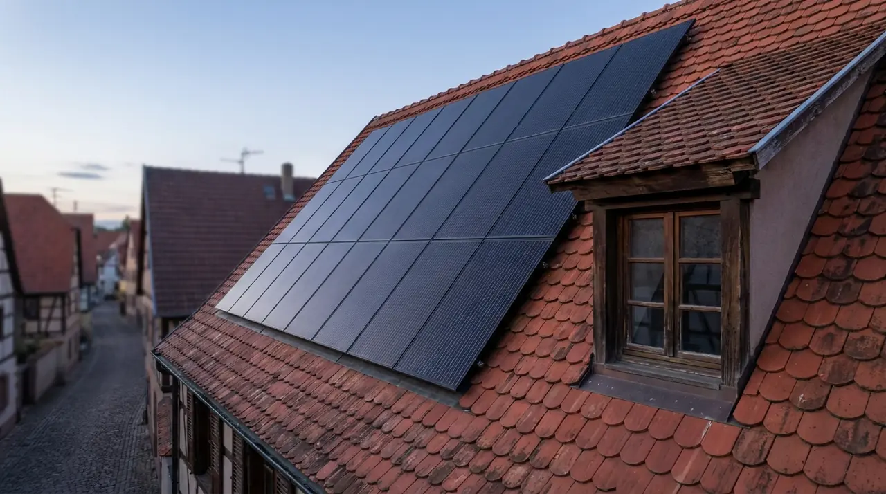 Maison du centre-bourg de Hirsingue avec panneaux solaires noirs intégrés full-black