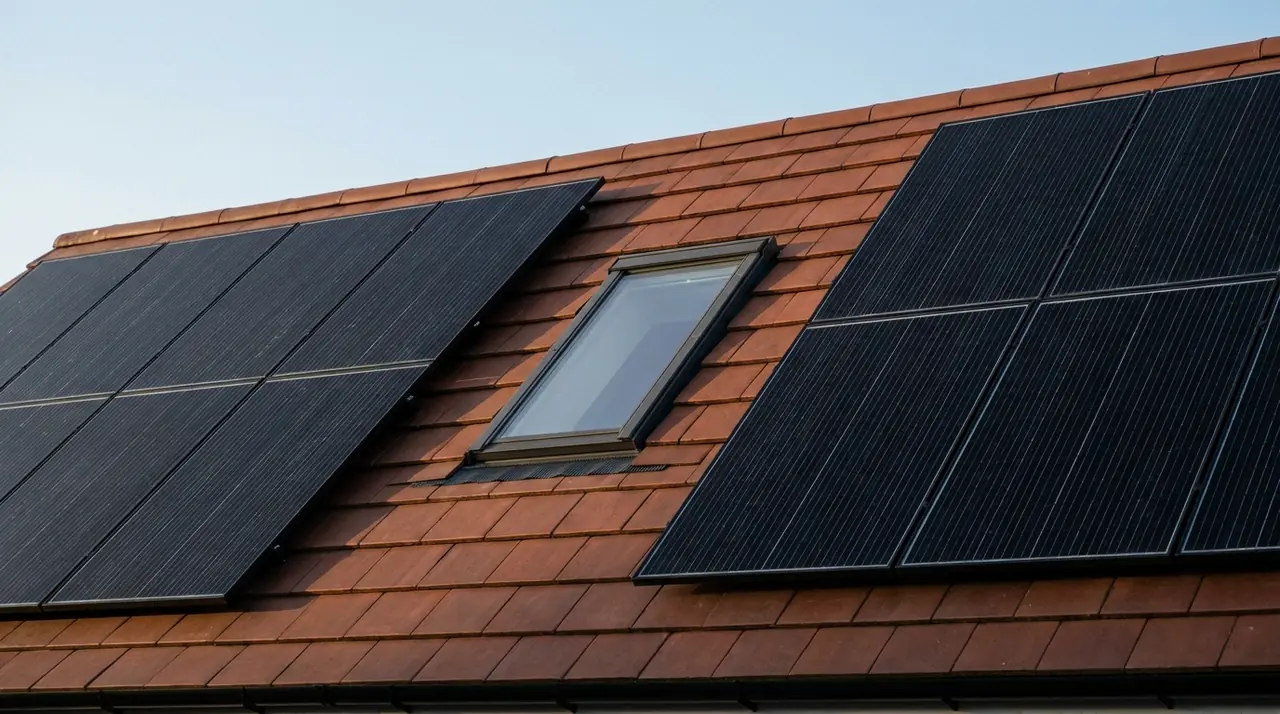 Toiture de maison à Hochstatt avec fenêtre de toit Velux et calepinage solaire adapté