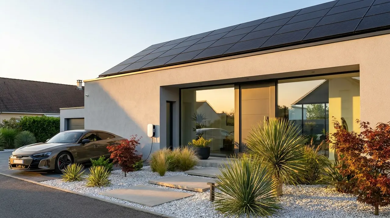 Maison résidentielle de frontalier à Huningue avec panneaux solaires et borne de recharge