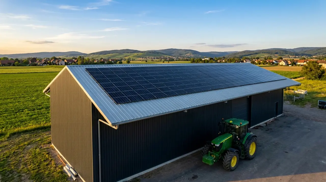 Hangar agricole à Illtal équipé de panneaux solaires en toiture bac acier