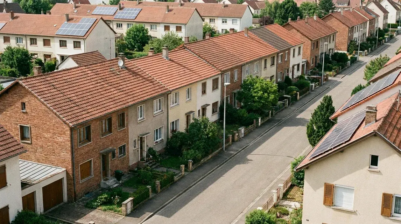 Rue de maisons accolées à Pfastatt en première couronne mulhousienne