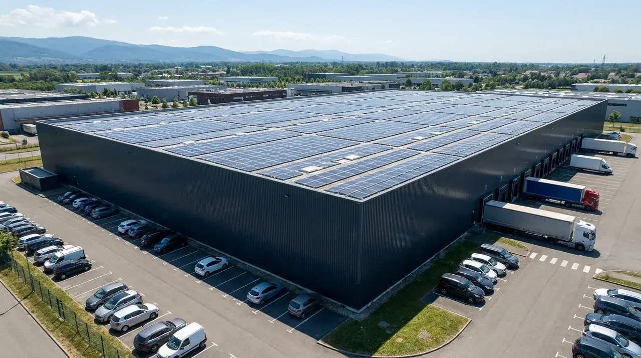 Bâtiment tertiaire à Wittenheim équipé d'une grande installation photovoltaïque